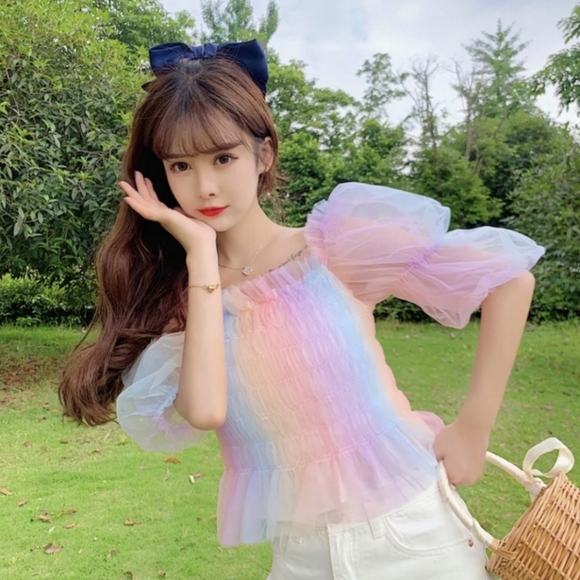 NWT Summer Rainbow Sheer Mesh Crop Top S: Small-Medium - Picture 5 of 9